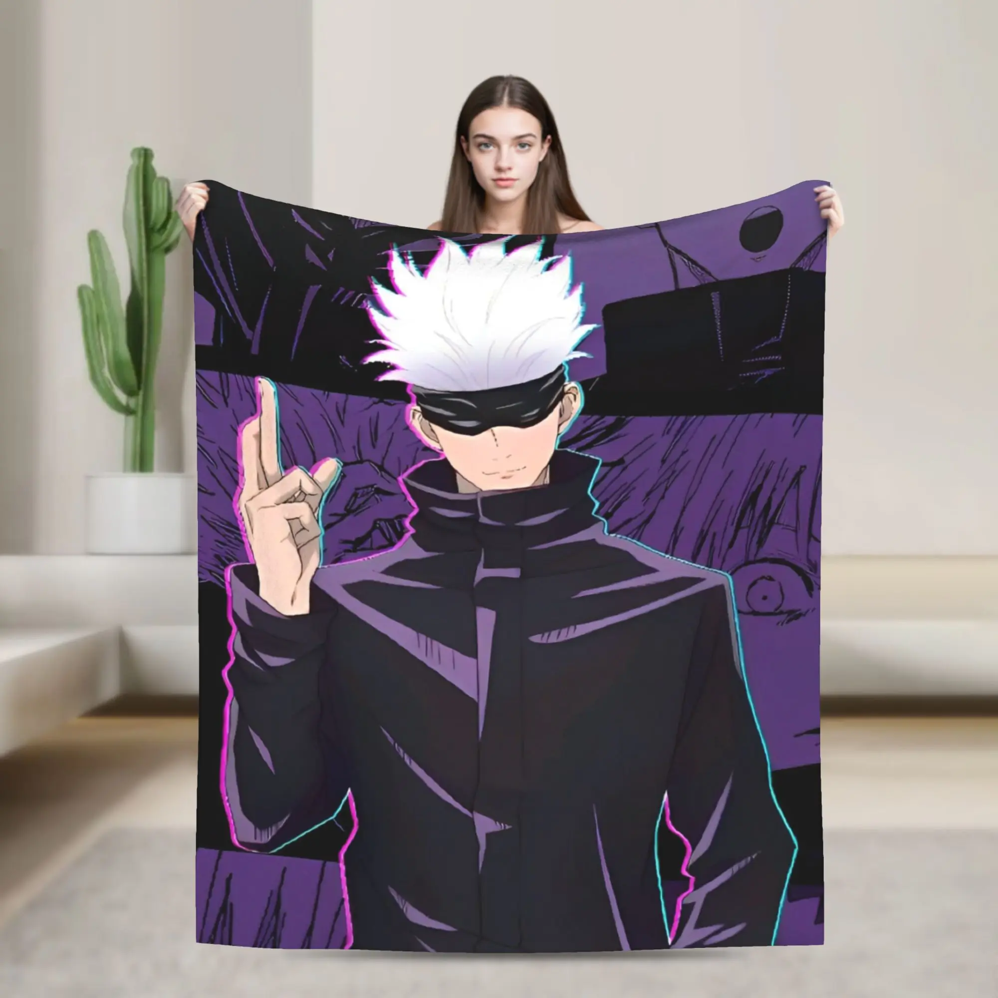 

Gojo satoru Blankets Flannel Spring Autumn Anime Jujutsu Kaisen Multifunction Soft Throw Blankets for Bed Travel Bedspreads