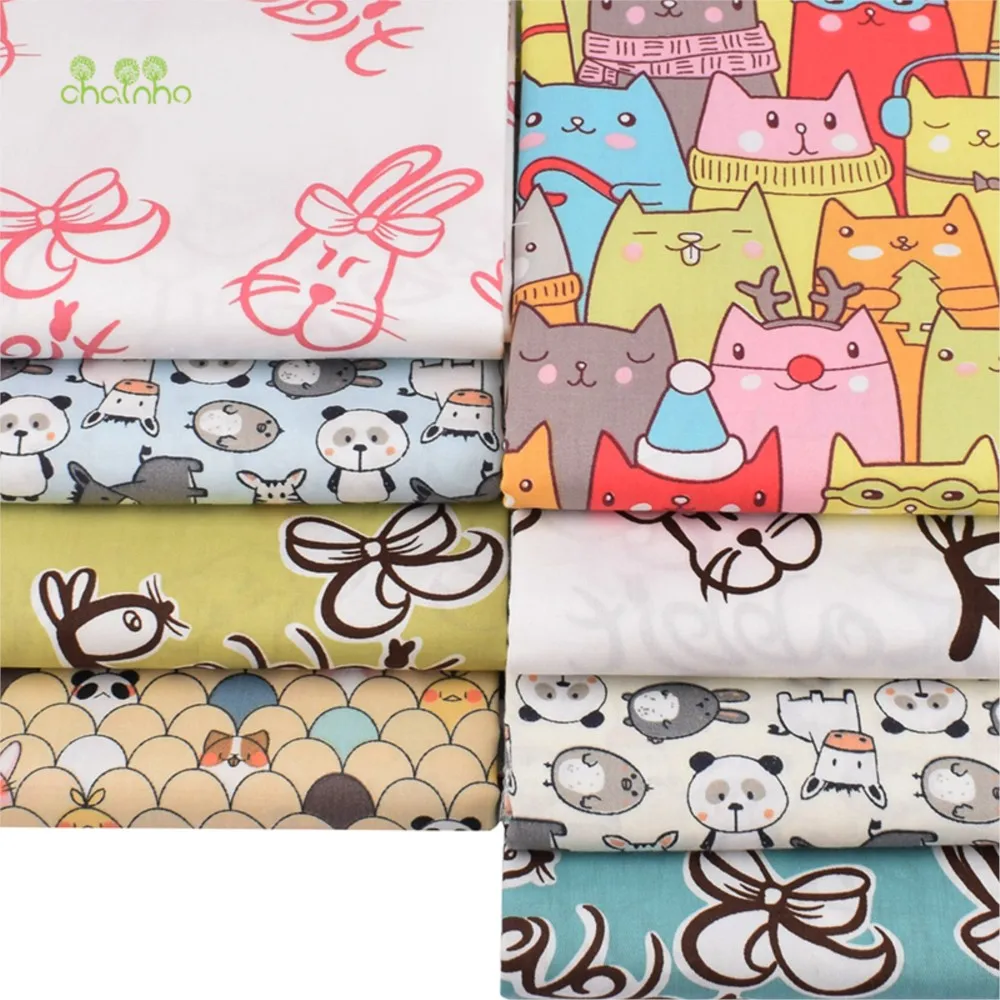 Chainho,Printed Twill Weave Cotton Fabric,Patchwork Cloth,DIY Sewing Quilting Material,Cartoon Series,2 Specification,CC105