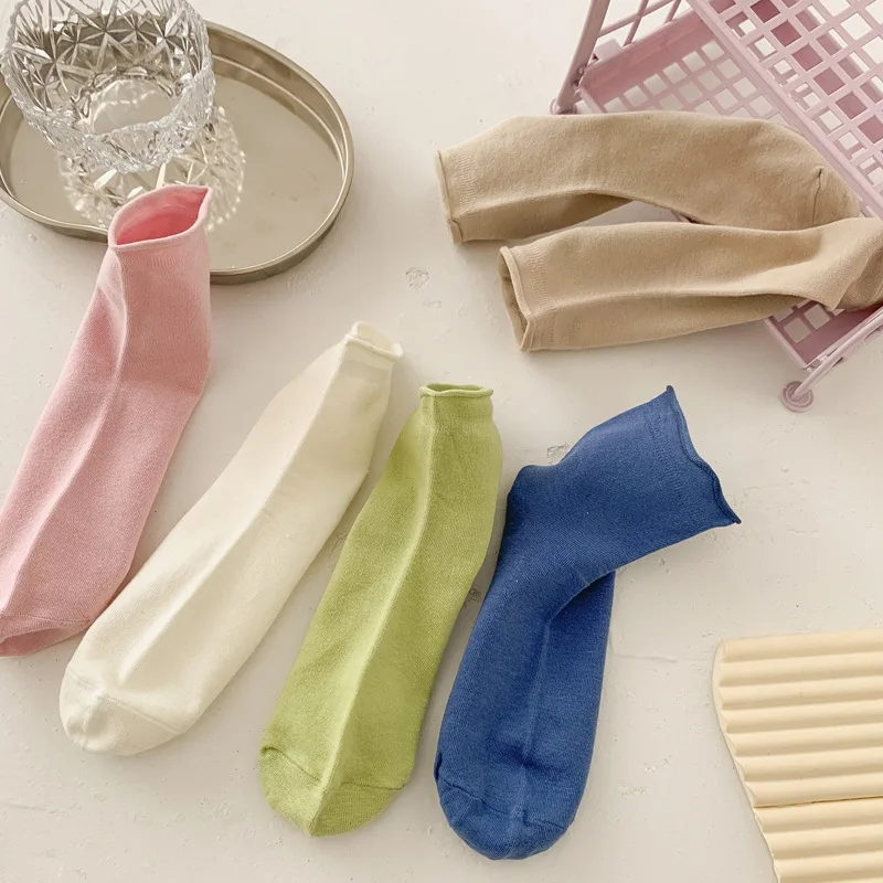 New Candy Color Women Socks Macaron Color Cotton Ruffle Socks for Women Sports Breathable and Sweat Absorbing Middle Tube Socks