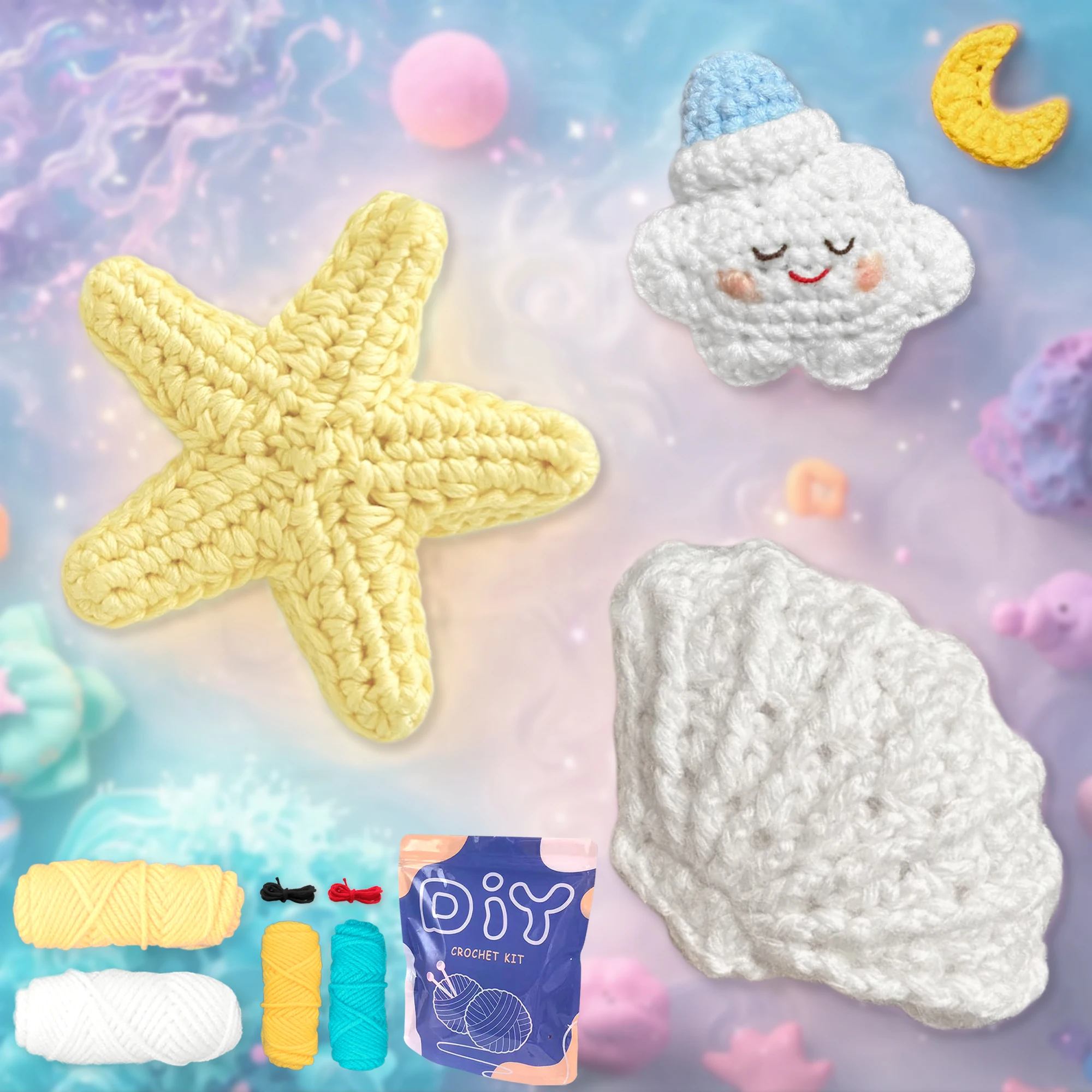 YAMAXIN DIY 4-teiliges Häkelnadel-Set für Anfänger – Star Shell Cloud Moon Bastelwerkzeug-Set, einfaches Kunst- und Bastel-Strickset