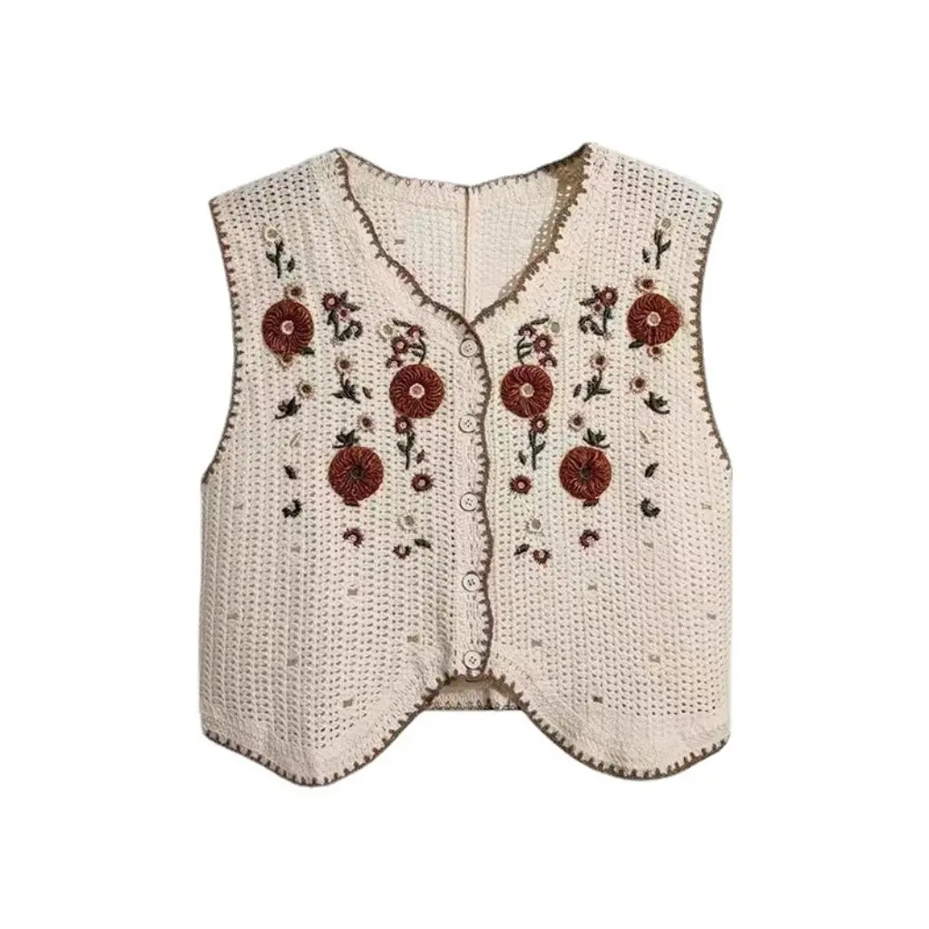 

Women's Sweet Style Hollow Knitted Stacked Vest Loose Fit French Crochet Top Trendy All-match Design