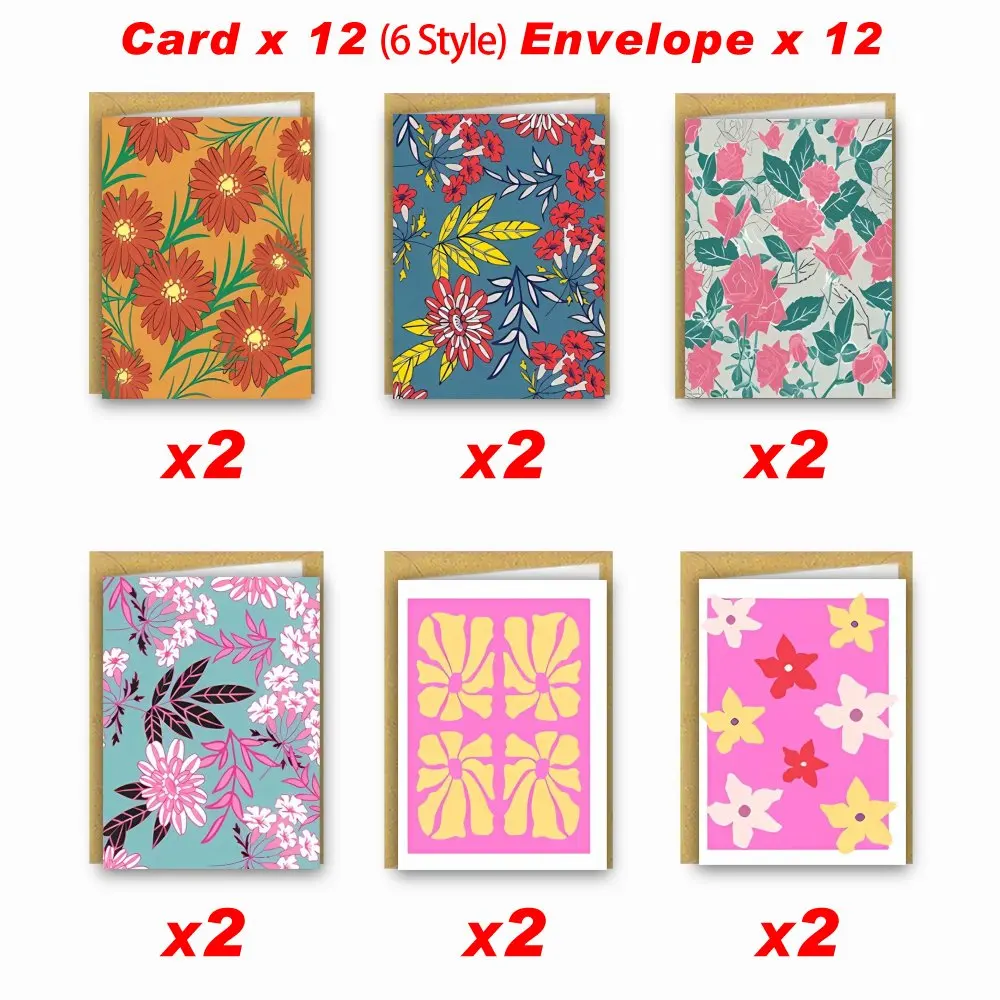 بطاقة تهنئة بوهيمية (6 تصميمات، 2 بطاقة لكل منها، مع 12 ظرفًا) دعوات وبركات للعائلة والأصدقاء والزملاء