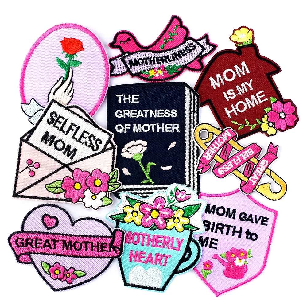 

9Pcs/Lot Motherliness Iron on Patches Cloth Embroidered Applique Sewing Clothes Apparel Accessories Selfless Mom