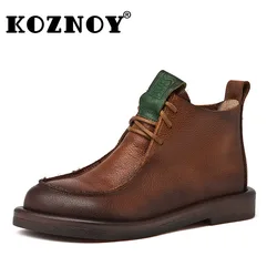 Koznoy 2.5cm Genuine Leather Soft Comfy Flats Loafers Moccasins Lazy Spring New Ethnic Manual Suture Women Autumn Leisure Shoes