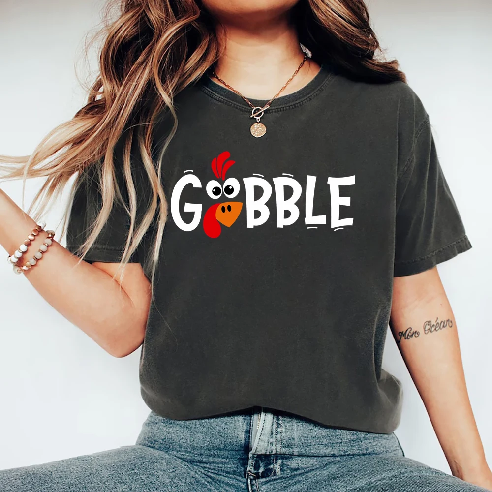 

Gobble Gobble Thanksgiving T Shirt Family Thanksgiving Shirts Women Short Sleeve T-Shirt Turkey Tops Casual Women T Shirt