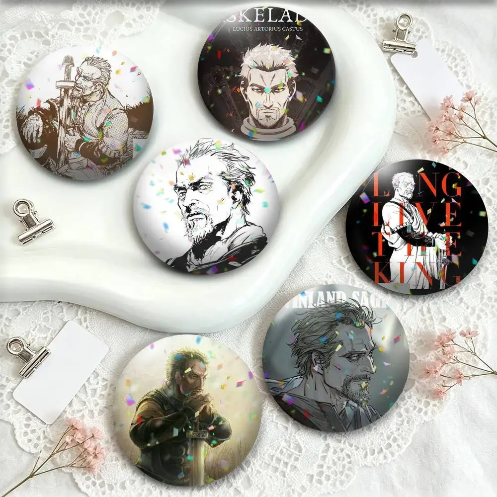 Black V-Vinland -Askeladd  25 32 44 58 75mm Badges Personalized Round Brooches Pins Accessory Gift