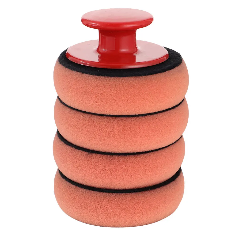 

Polishing Tool Car Waxing Sponge Pad Set 1 Handle 4 Orange Foam Pads Buffing Applicator for Car Wax Removal Washing Polishing