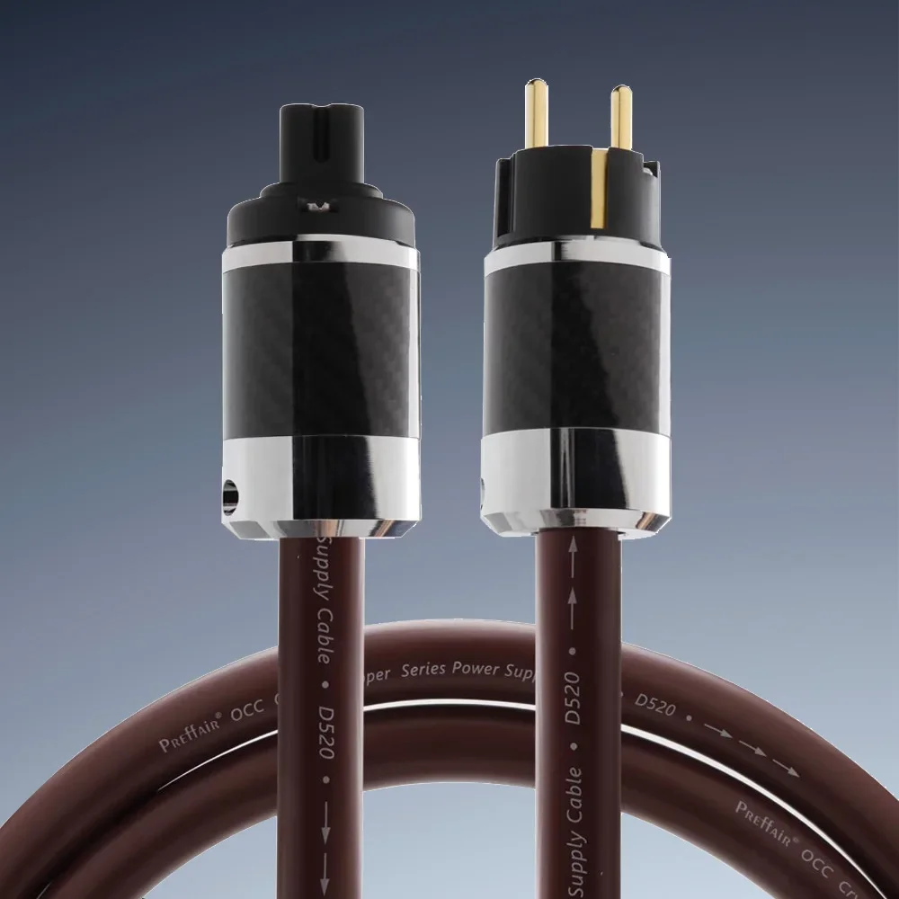 

Preffair D520 occ Single crystal copper Power Cable Glod Plated Carbon Fiber US/EU Plug Power Cable Connector