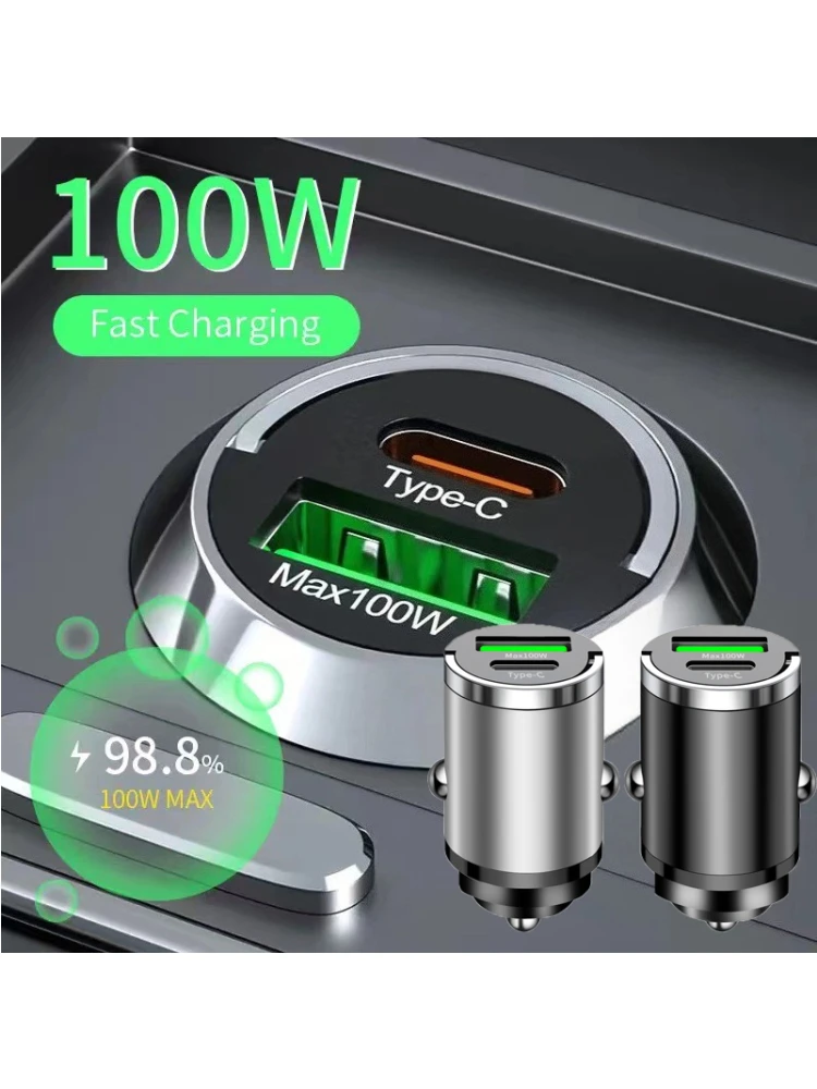 100 W Mini Pull Ring Auto Ladegerät PD QC 3,0 Schnelle Lade USB Typ C Auto Telefon Ladegerät Adapter für iPhone 15 Xiaomi Samsung Huawei