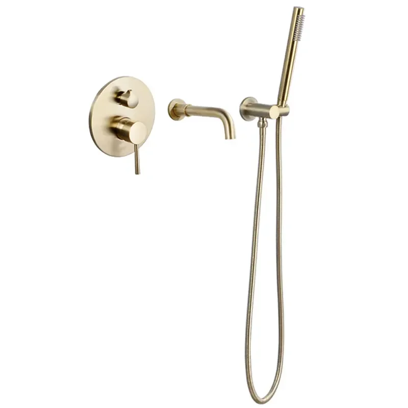 

Household toilet shower set All copper hot and cold mixing valve Bathroom shower bath faucet Brushed gold