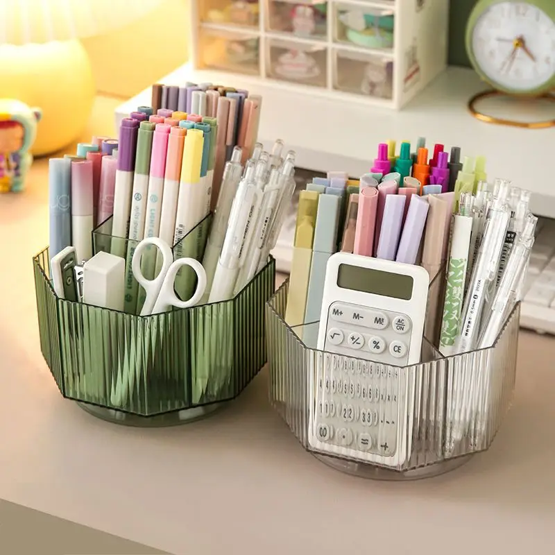 Large Capacity Rotating Multi-function Pen Holder Lovely Creative Stationery for Students Desktop Stationery Storage Box