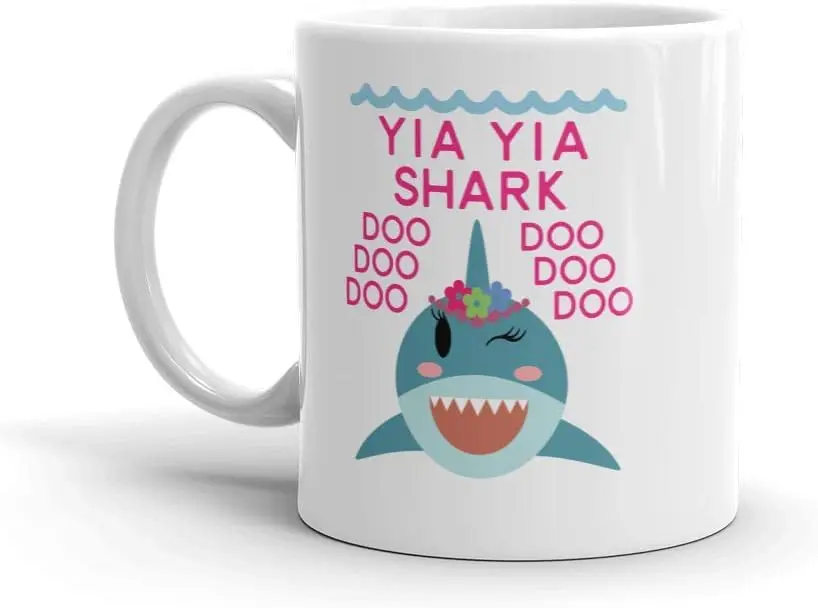 Shark Yia Yia Ceramic Coffee Mug/Cup (11 oz.) — Birthday Mother's Day Christmas For Mom Mother Grandma