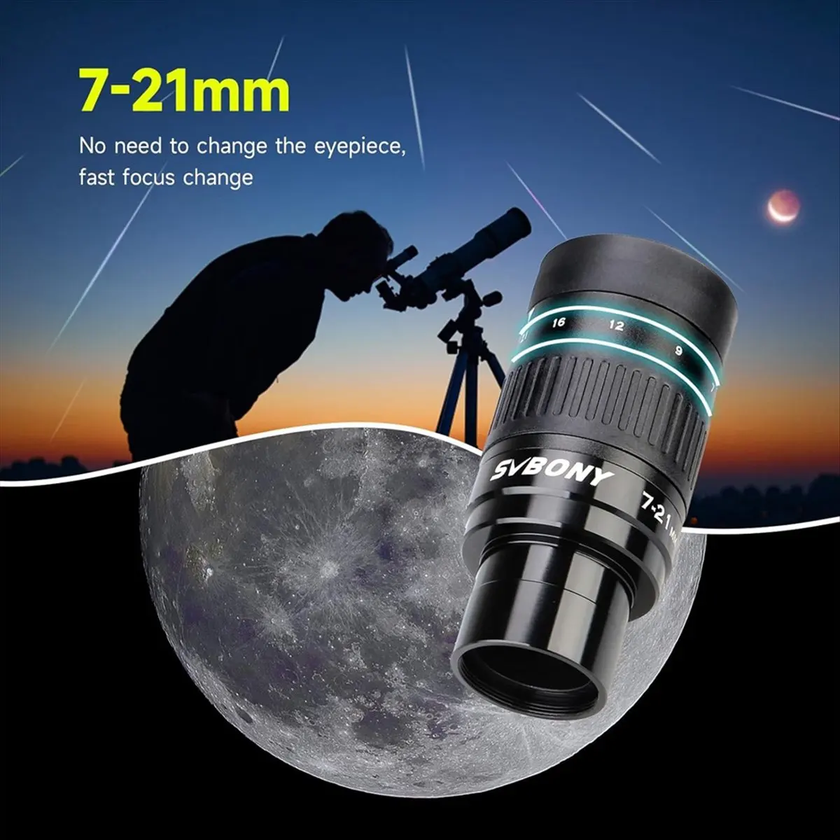 M85K  SV135 Zoom Eyepiece, Zoom 7 to 21mm 40-57° View 1.25 Inch Telescope Eyepiece Telescope for Astronomic Telescopes Visual