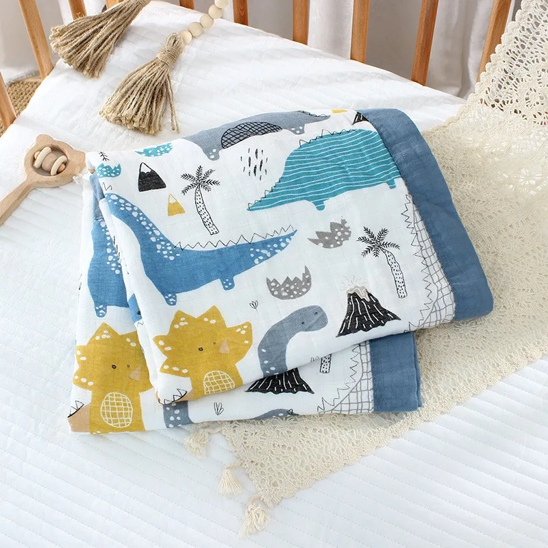 110x120cm Bamboo Cotton Baby Blanket Animal Print Baby Muslin Swaddle Blanket Soft New Born Baby Bedding Receiving Wrap