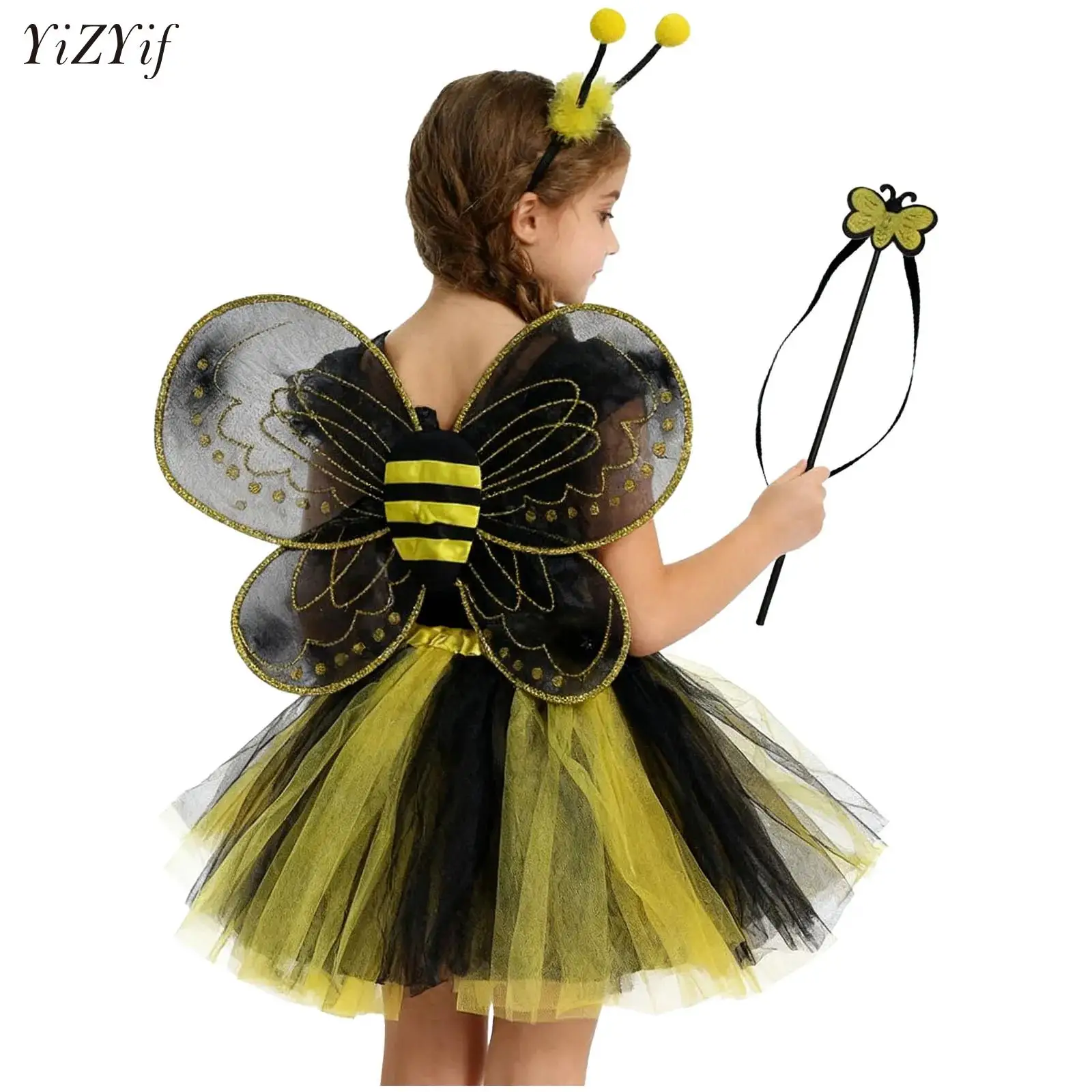

Adult Teen Cute Bee Wings + Sequin Hair Hoop Headband Costume Accessory for Halloween Carnival Dress Up Party Stage Performance