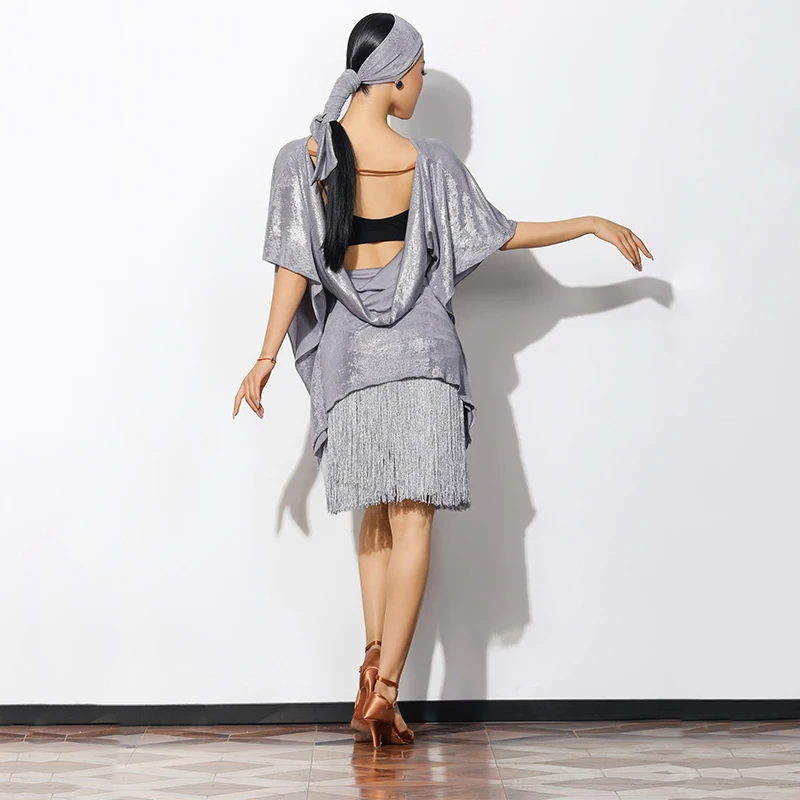 Latin Danswedstrijd Kleding Vrouwen Dolman Mouw Backless Top Kwastje Rok Praktijk Rumba Latin Competitie Jurk DN20723