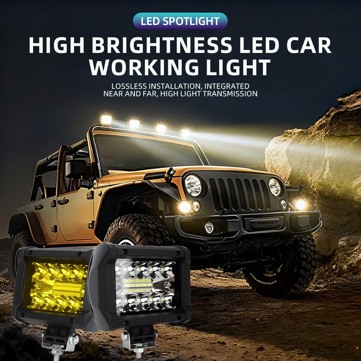 1PCS Car LED Work Light 20SMD White Golden Truck Tractor Boat SUV ATV Light Bar 12V 24V LED Headlight DRL Driving Lamp
