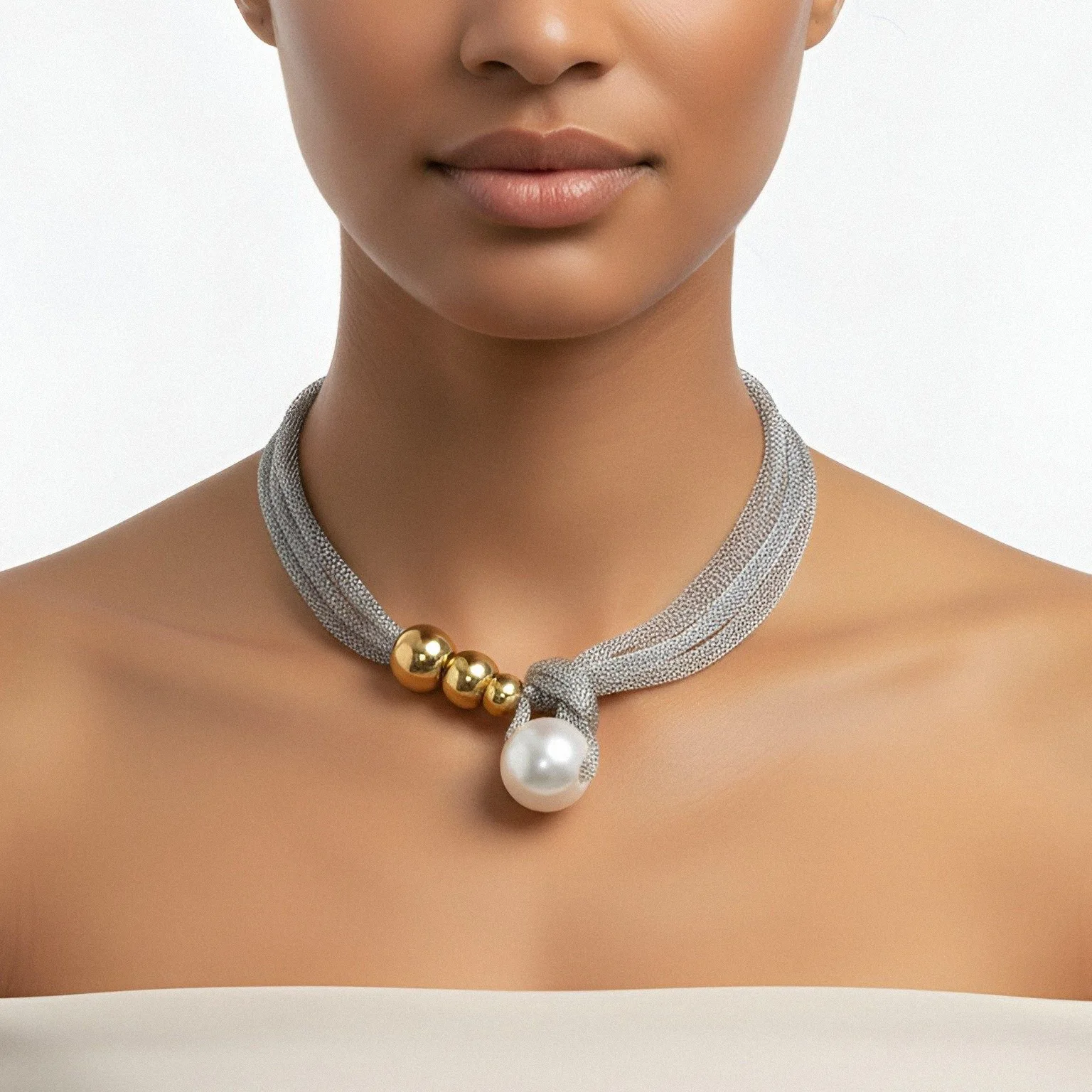 

ZAA Vintage Mesh Metal Chains Imitation Pearls Pendant Necklaces for Women New Elegant Banquet Party Jewelry Gifts Accessories