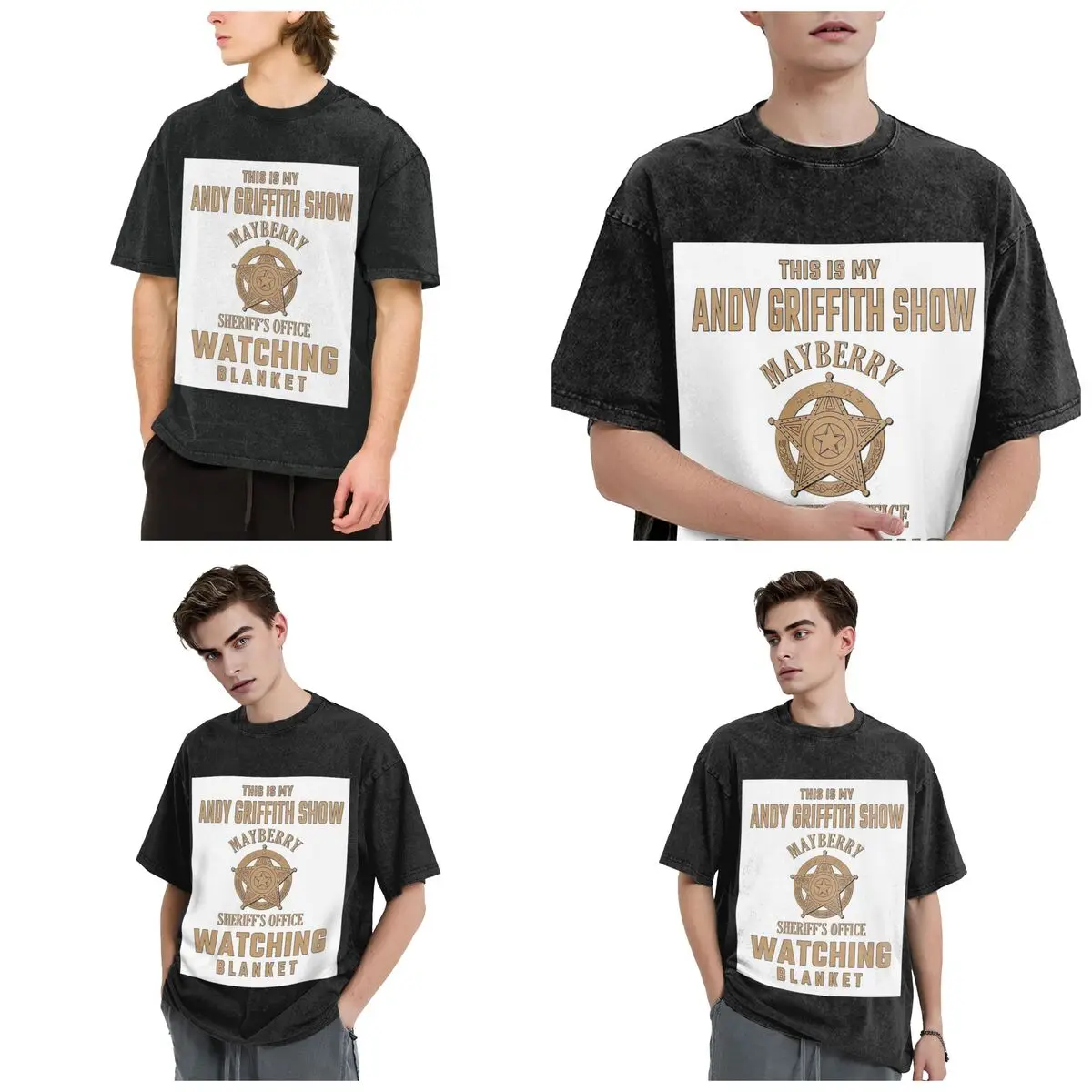 Streetwear T-Shirts This Is My Andy Griffith Show Washed T Shirt Short Sleeve Hip Hop T-Shirt Tops Tees for Men Women