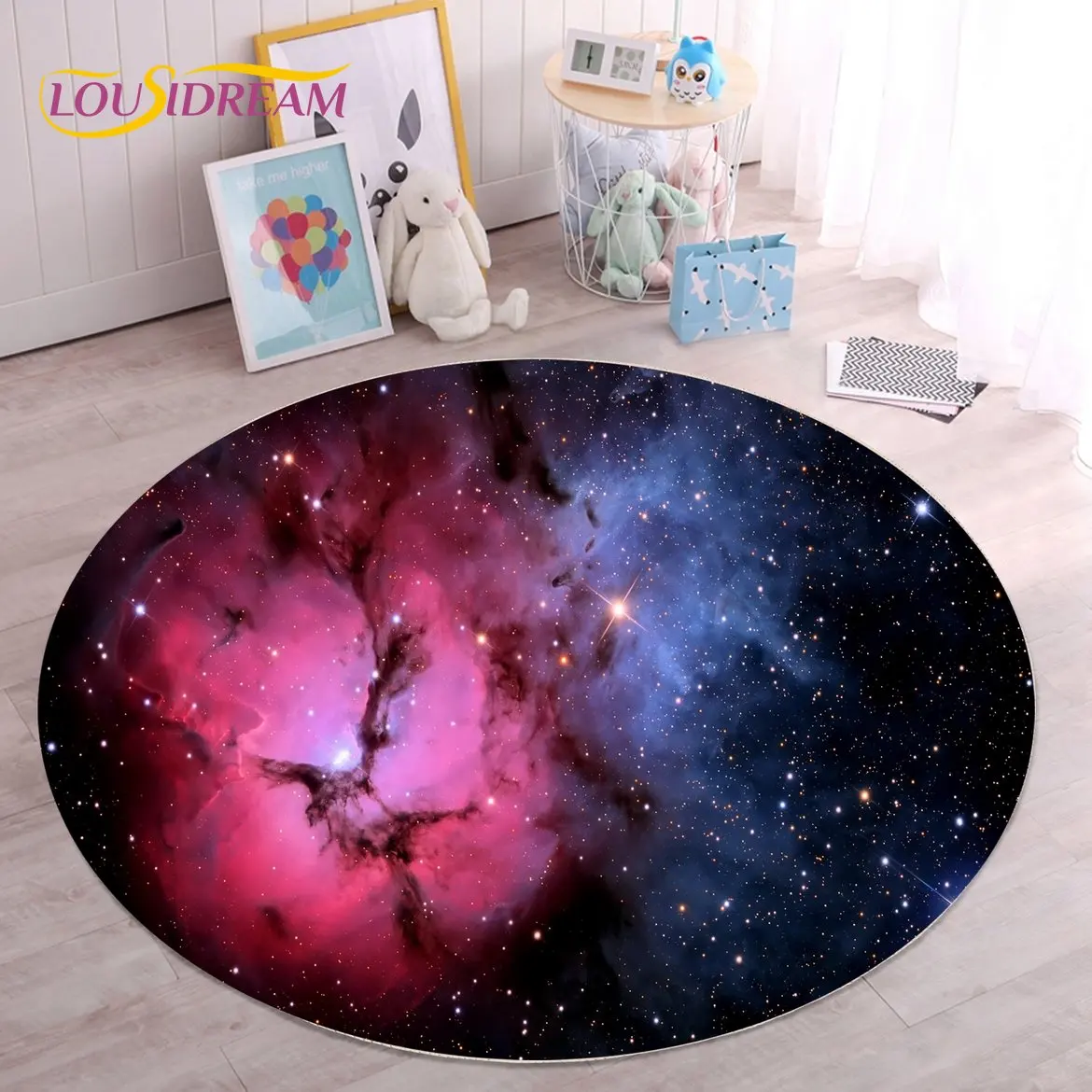 Tapis rond HD galaxie univers étoiles, tapis de sol antidérapant, pour salon chambre d'enfants, décor de salle de jeux, tapis de sol