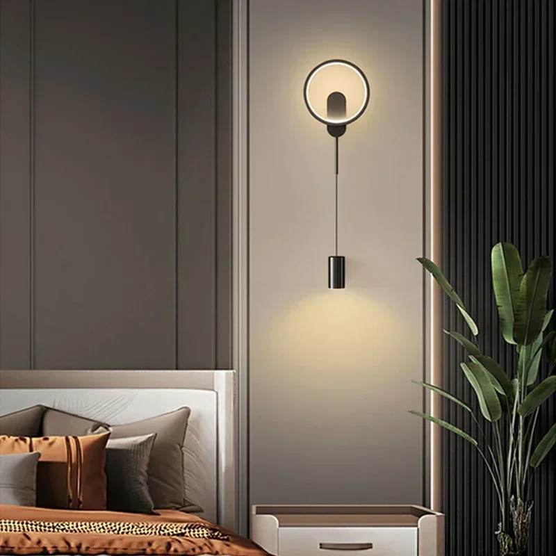 Modern Black Gold LED Wall Lamp Hallway Aisle Bedroom Bedside Study Stair Wall Sconce Luster Lighting Fixture Home Decoratioan