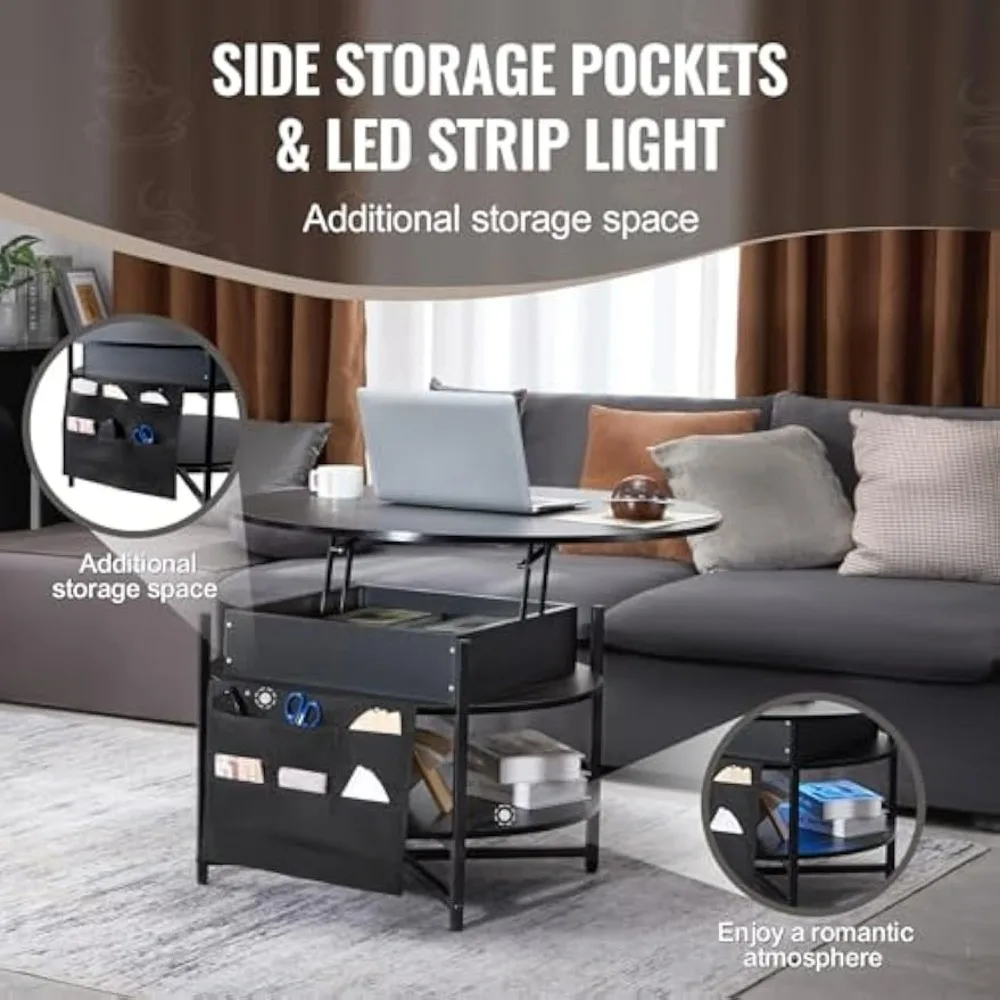 Round Coffee Table with Storage and Hidden Compartment for Living Room, 35.3 inches Diameter