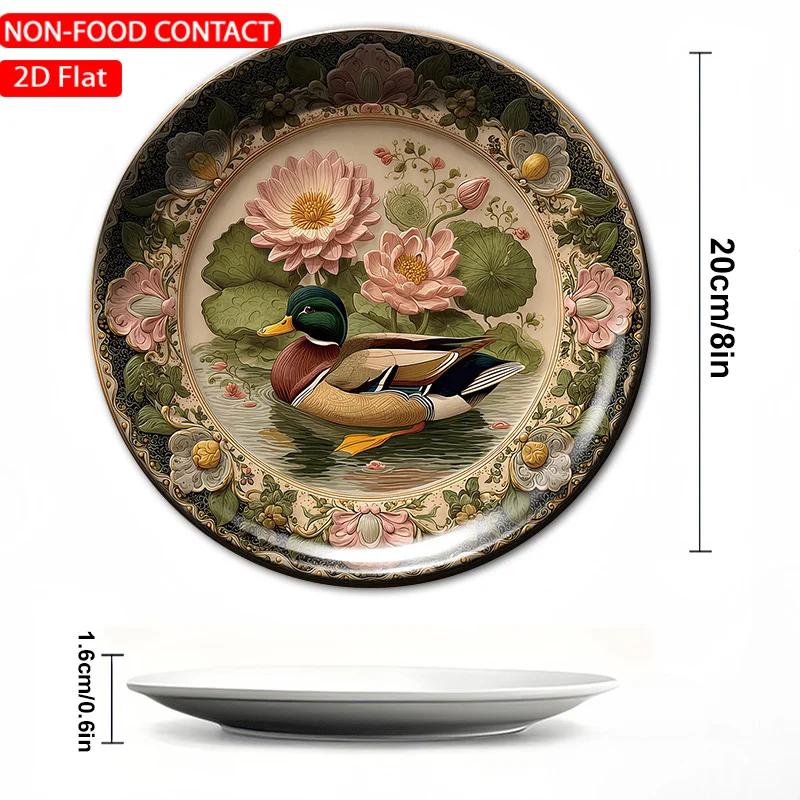 1pc Ceramic Decorative Plate, Colorful Floral Duck Art Decorations, Wall Home Decor- for Decorative Purposes Solely, NON-FOOD