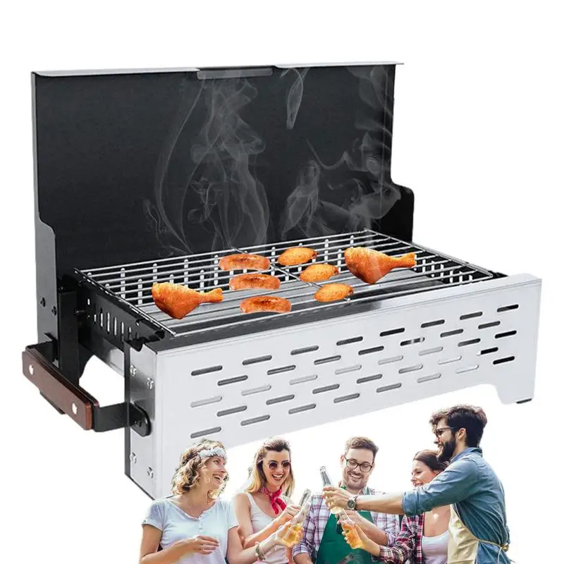 Portable BBQ Stove Charcoal Grill Rack Foldable Camping Desktop Barbecue Grill Stainless Steel Picnic Grill Camping Accessories