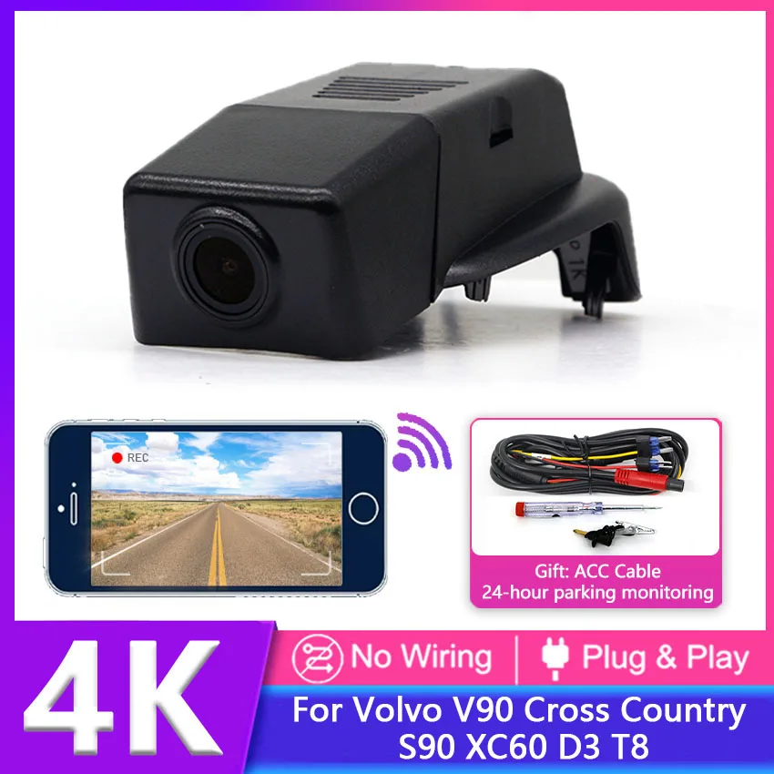 

Plug and play Hidden Car DVR WIFI 4K UHD Dash Cam Camera For Volvo V90 Cross Country S90 XC60 D3 T8 2018 2019 2020 2021 DashCam