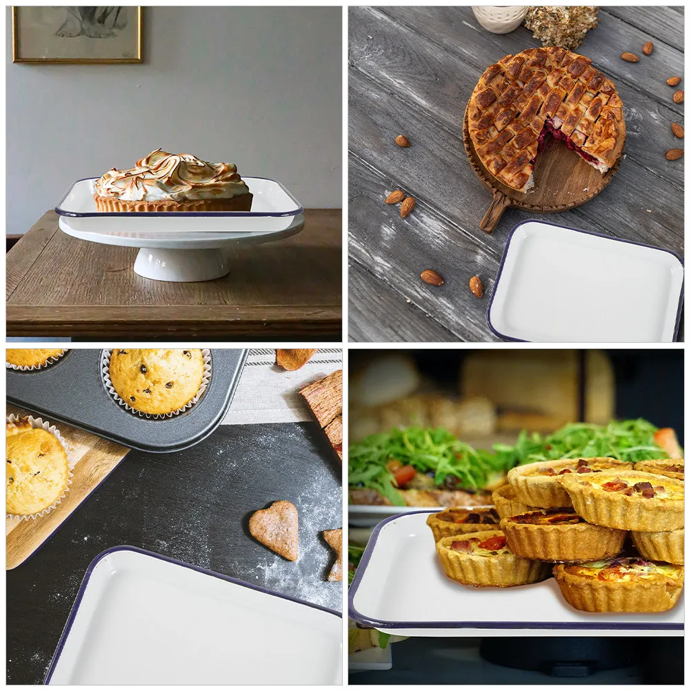 

Rectangular Enamel Baking Tray White Non-Stick Ceramic Cookie Sheet Oven Pan Pancake Kitchen Roasting Dish