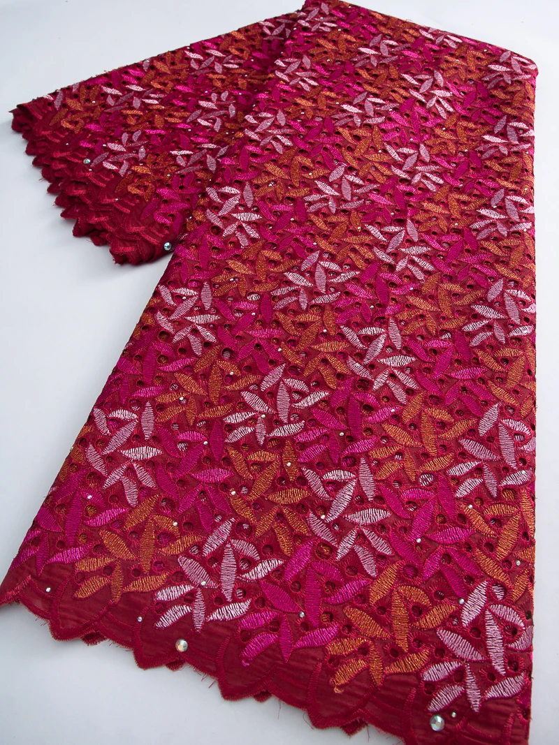 

2025 New Arrival African Cotton Lace Fabric 5 Yards High Quality Austria Nigerian Stones Cotton for Sewing Lace Women DIY Dress
