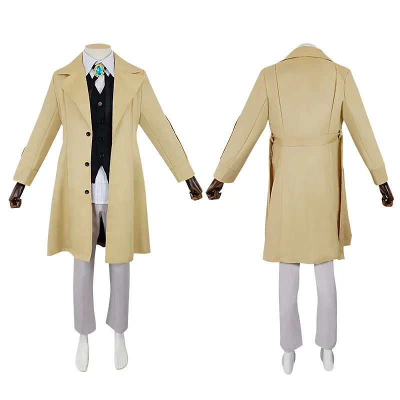

qq023Anime Bungo Stray Dogs Dazai Osamu Cosplay Long Jacket Coat Halloween Christmas Costume Wigs