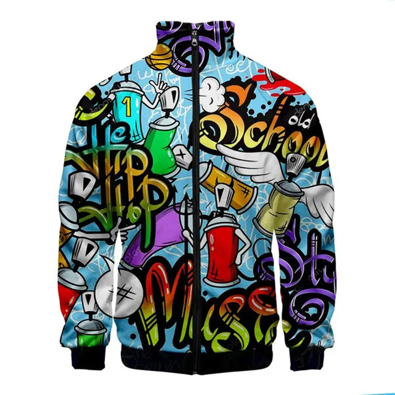 New Funny Graffiti Pattern 3D Jacket Men Women Harajuku Hip Hop New Style Coat Casual Stand Collar Zipper Sweatshirt Jacket Top