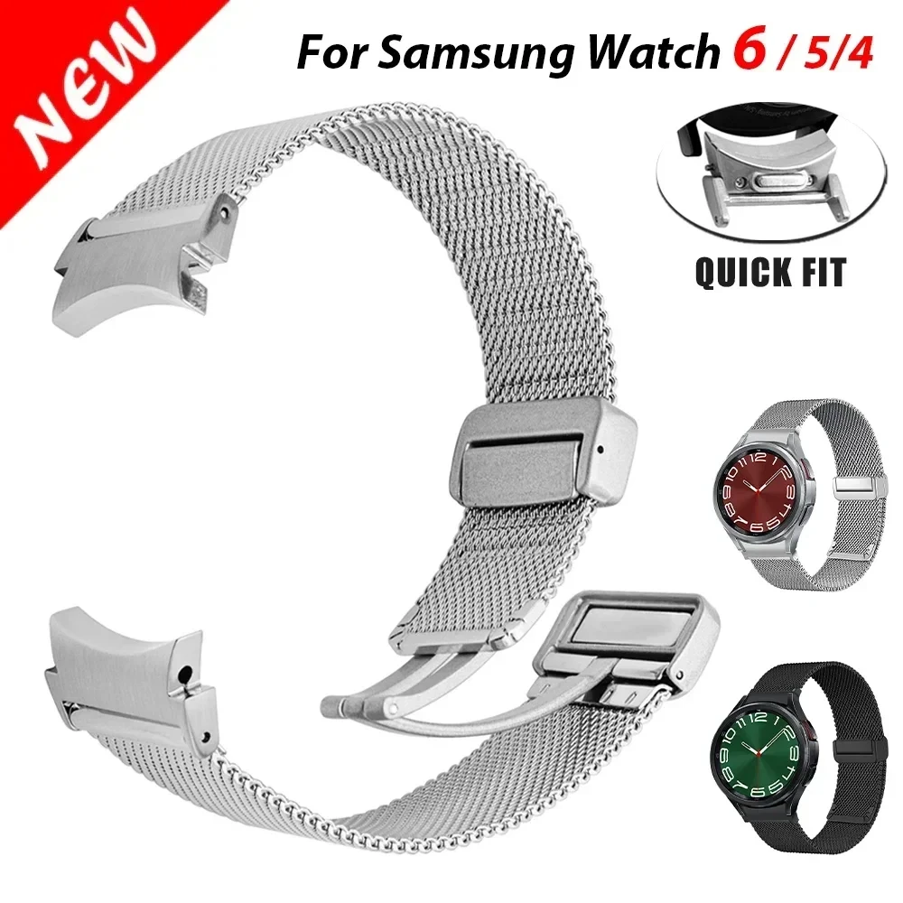 Quick Fit Stainless Steel Strap for Galaxy Watch 6/5/5pro 40 44 45mm Milanese for Samsung Galaxy Watch 6 Classic 43mm 47mm Belt