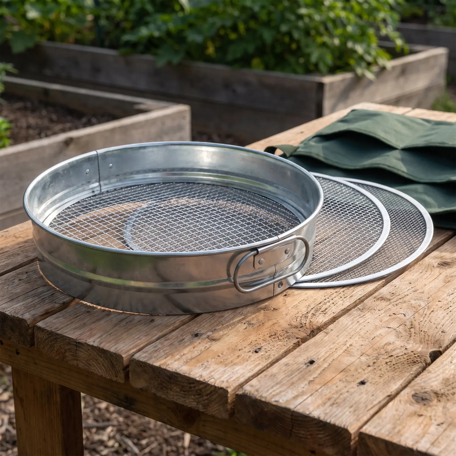 1Set Garden Soil Sifter with Handle  Compost Filter Sieve Silver Dirt Riddle Tool with Replaceable Mesh Screens
