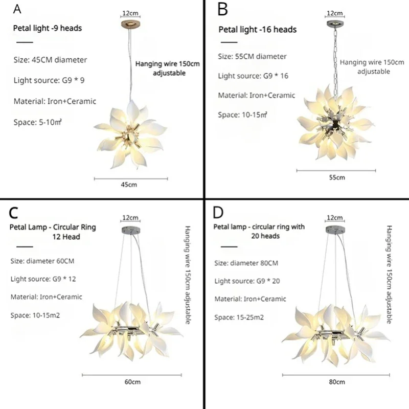 Imagem -05 - Moderno Design Minimalista Salão Lustres Decoração Interior Pétalas de Cerâmica Lâmpada Led Iluminação Pendurada Sala de Estar Sala de Jantar Quarto