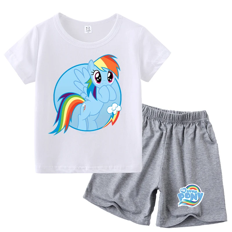 My Little Ponys t-shirt per bambini pantaloni 2 pezzi set Rainbow Dashs Raritys Catnap tute Tees pantaloni abiti bambini regali di compleanno