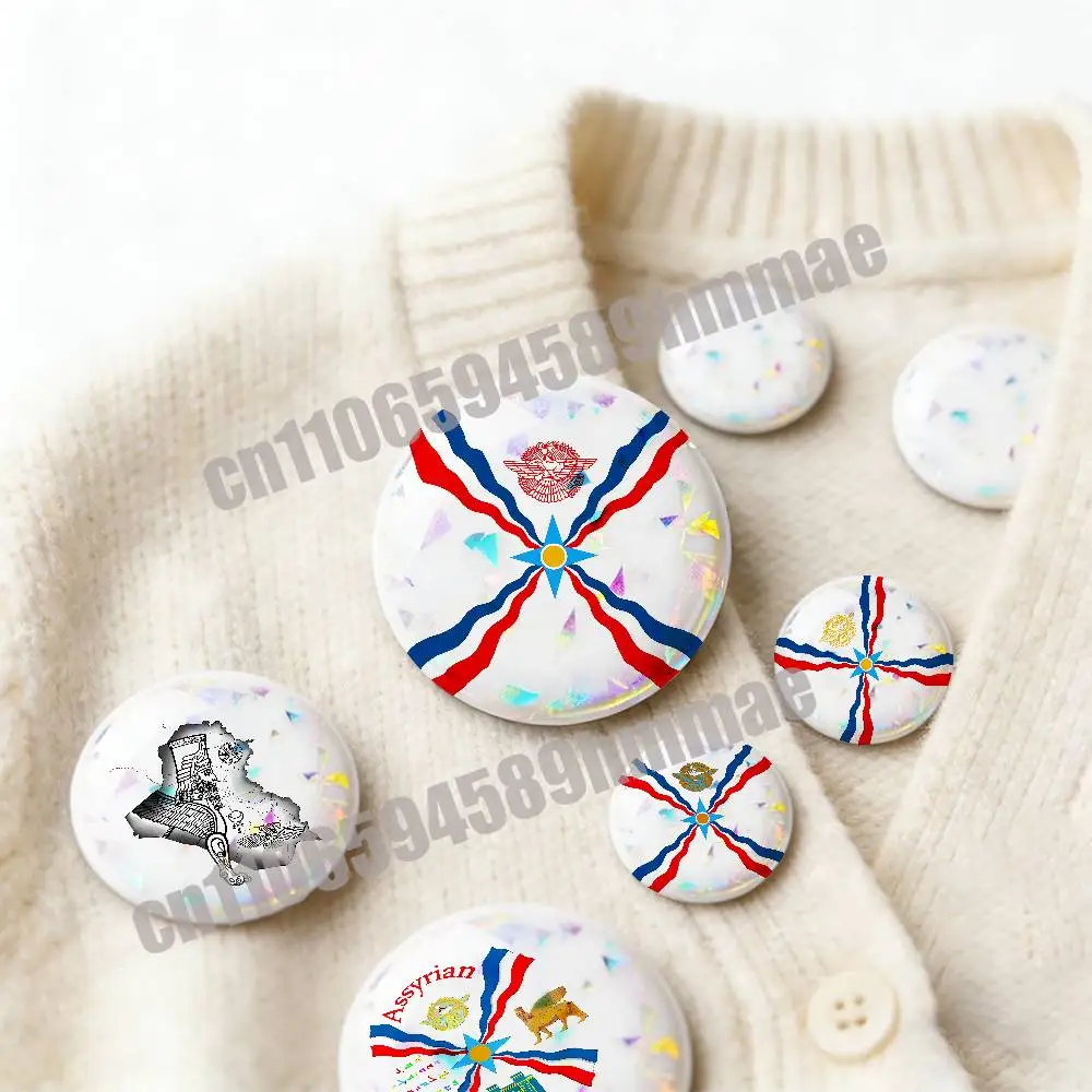 

For Ornament 75mm Cosplay Brooch Button Assyria Assyrian national emblem Flag Emblem Round Pins Insignia Badge Cover
