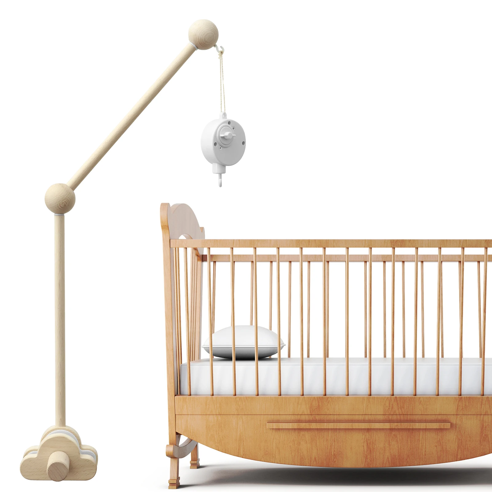 

Baby Crib Mobile Arm 27inch Wooden Crib Mobile Holder with Clockwork Music Box Adjustable Angle Height Cot Mobile Arm Anti Slip