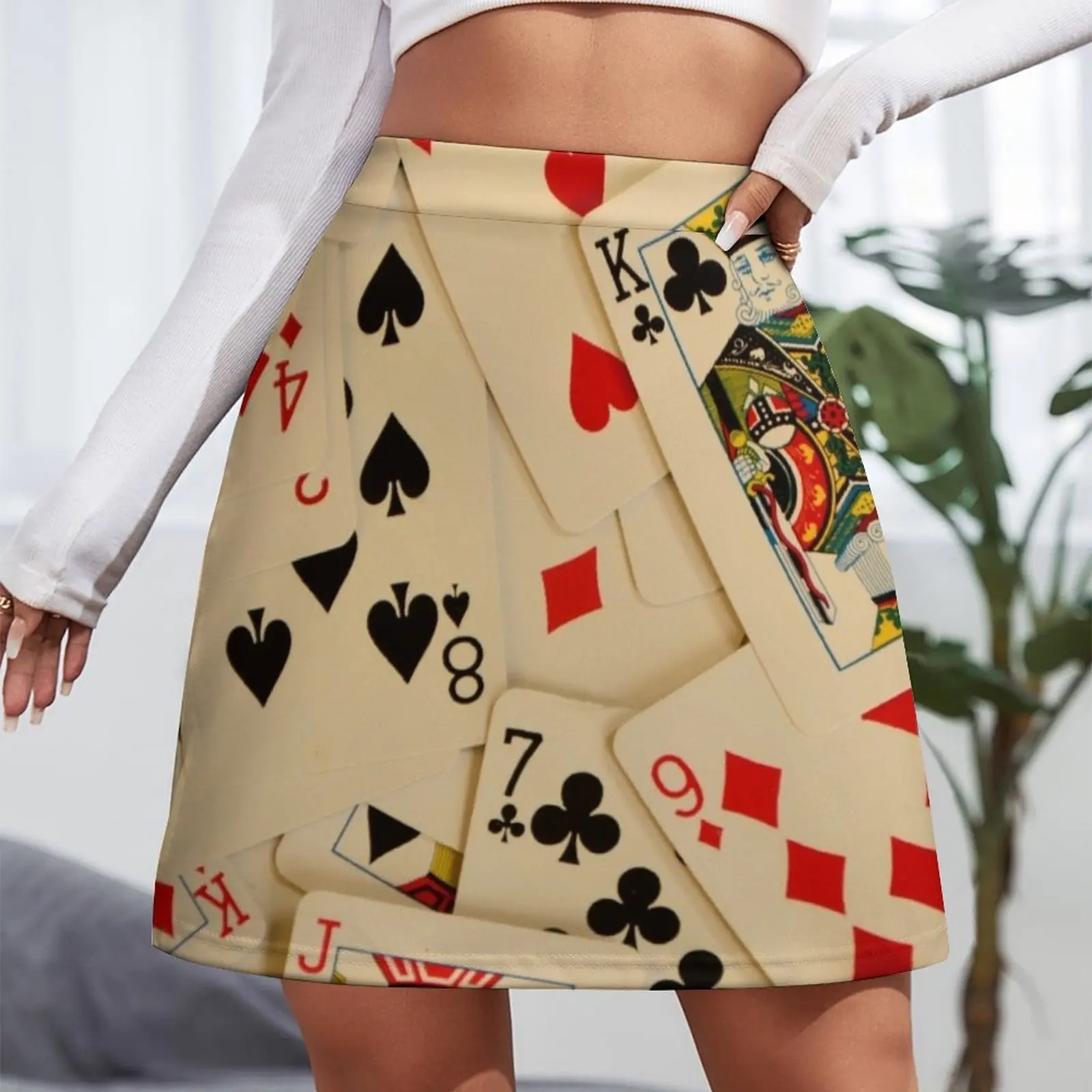 Scattered Pack of Playing Cards Hearts Clubs Diamonds Spades Pattern Mini Skirt skirt women Women's summer skirt