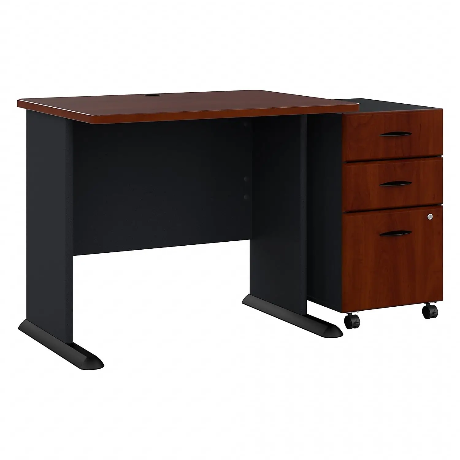

36W Office Desk with Mobile File Cabinet, Cherry/Galaxy Finish, Customized