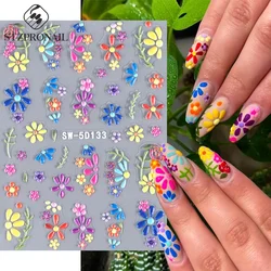 5D Colorful Daisy Flower Nail Art Sticker Lace Heart Spring Hollow Petals Boho Style French Engraved Slider Manicure Decorations