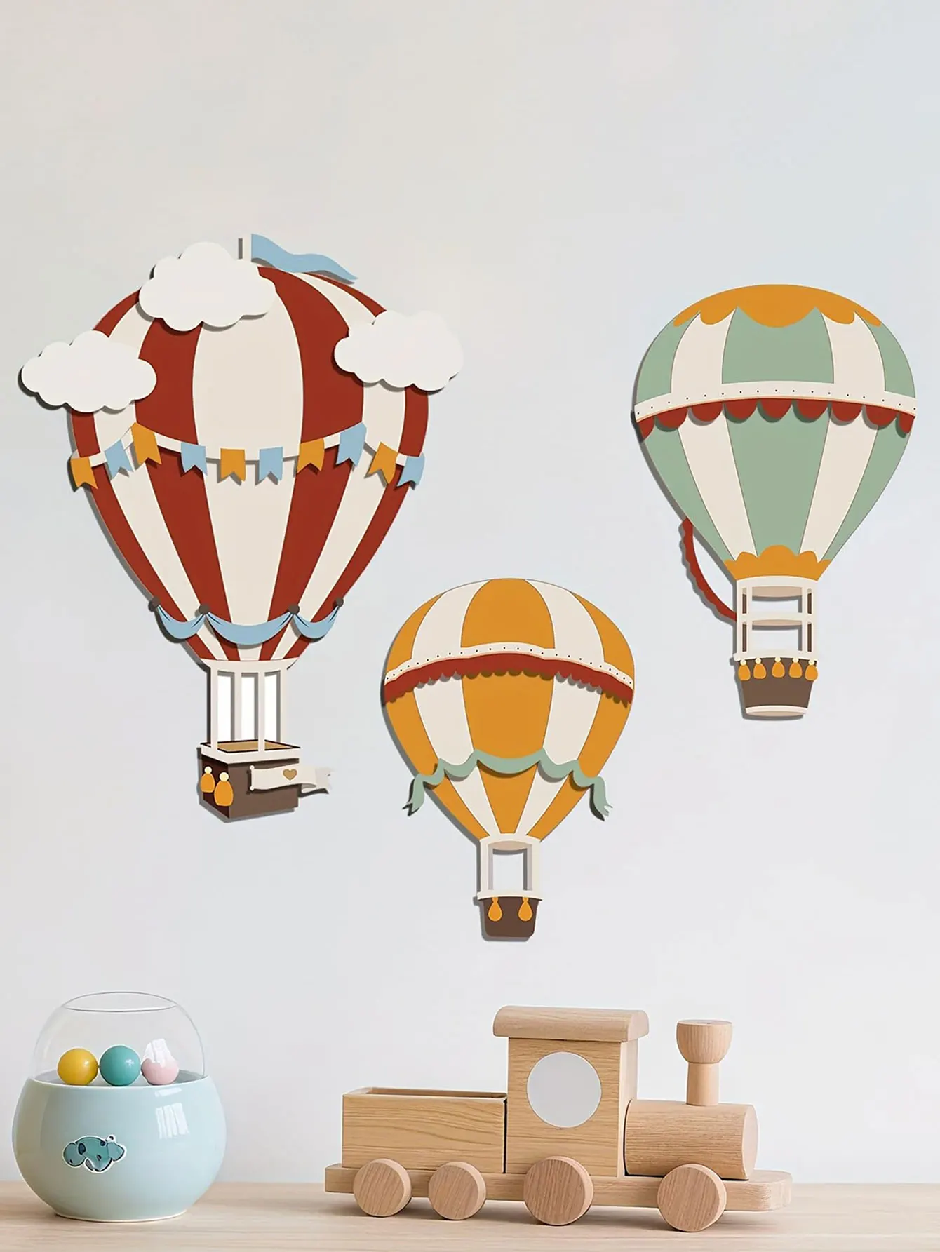 Décoration murale en forme de montgolfière avec nuage, 3 pièces/ensemble, sans perçage, pour salon, chambre, couloir, bureau à domicile