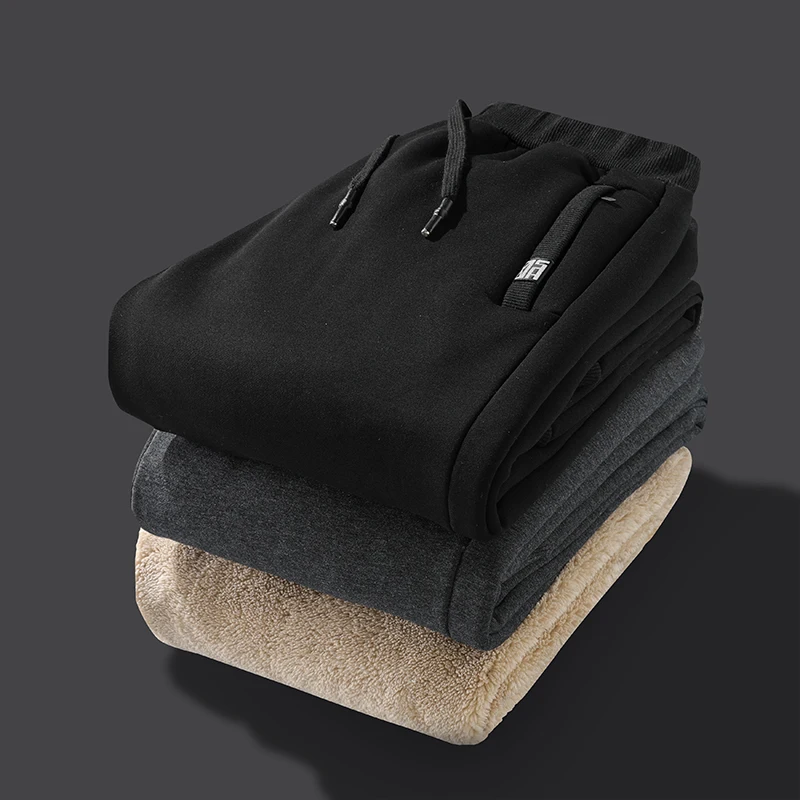 

2025 Autumn Winter Men's Plus Size Sweatpants Fleece Lined Heavyweight Cotton Warm Windproof Joggers Casual Pants