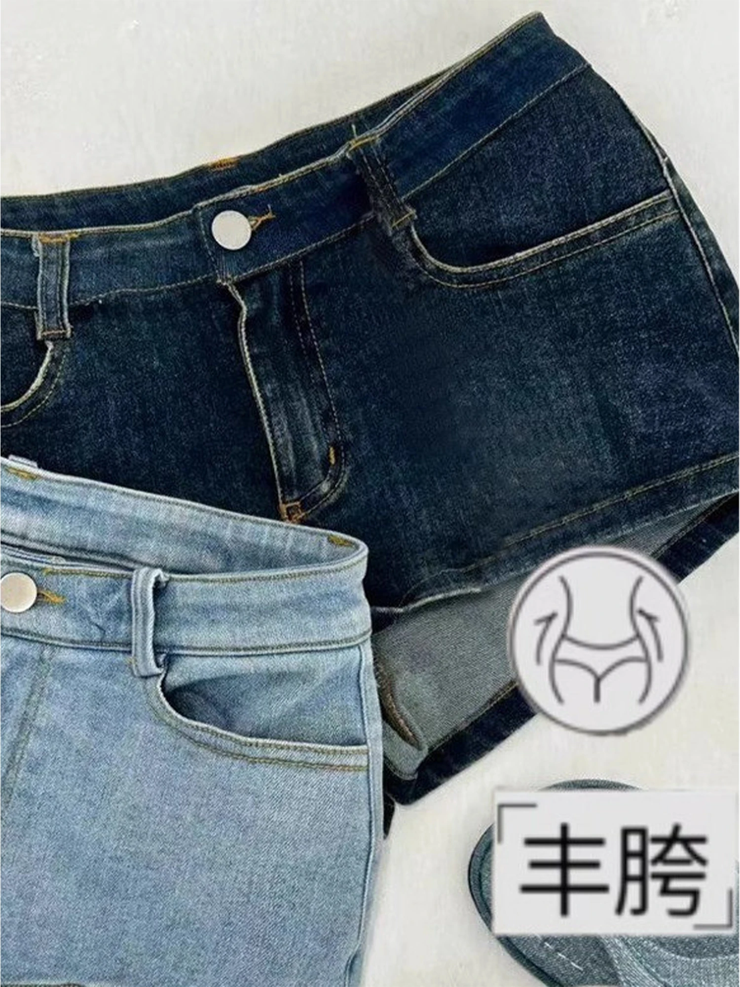 Women's Blue Mini Denim Shorts Vintage 2000s Y2k Gyaru Micro Jeans Shorts Low Waist Hot Cowboy Pants Shorts Spring Summer 2026
