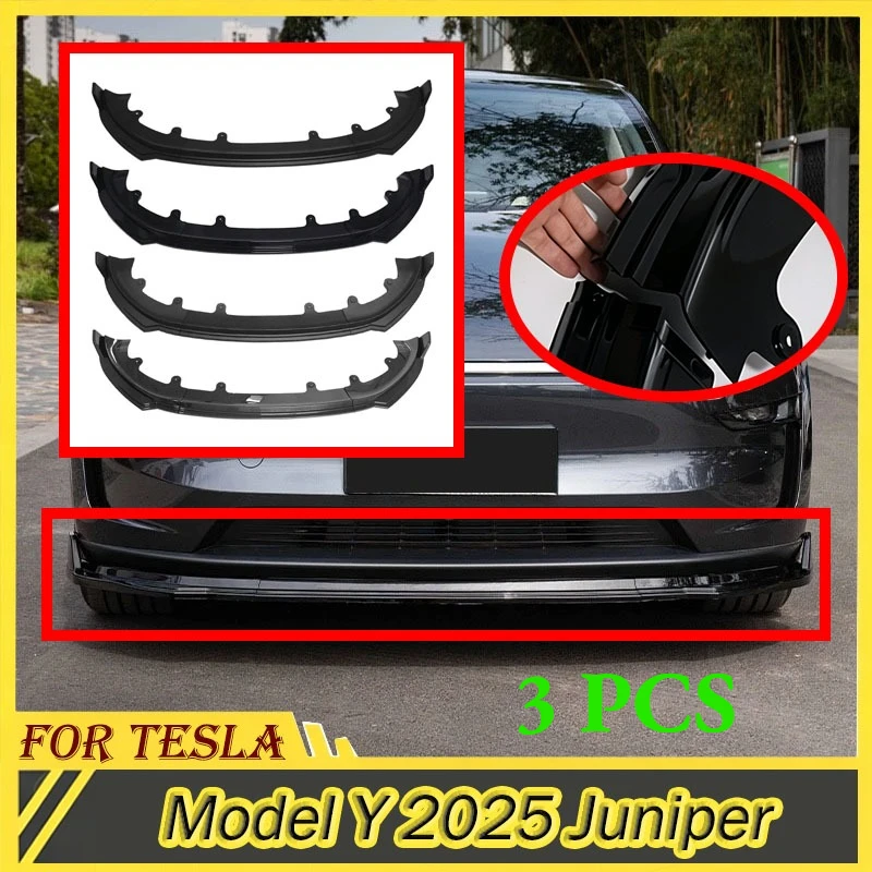 3 PCS For Tesla Model Y 2025 Juniper Car Front Bumper Front Lip Spoiler Splitter Diffuser Tuning Body Kits Auto Accessories