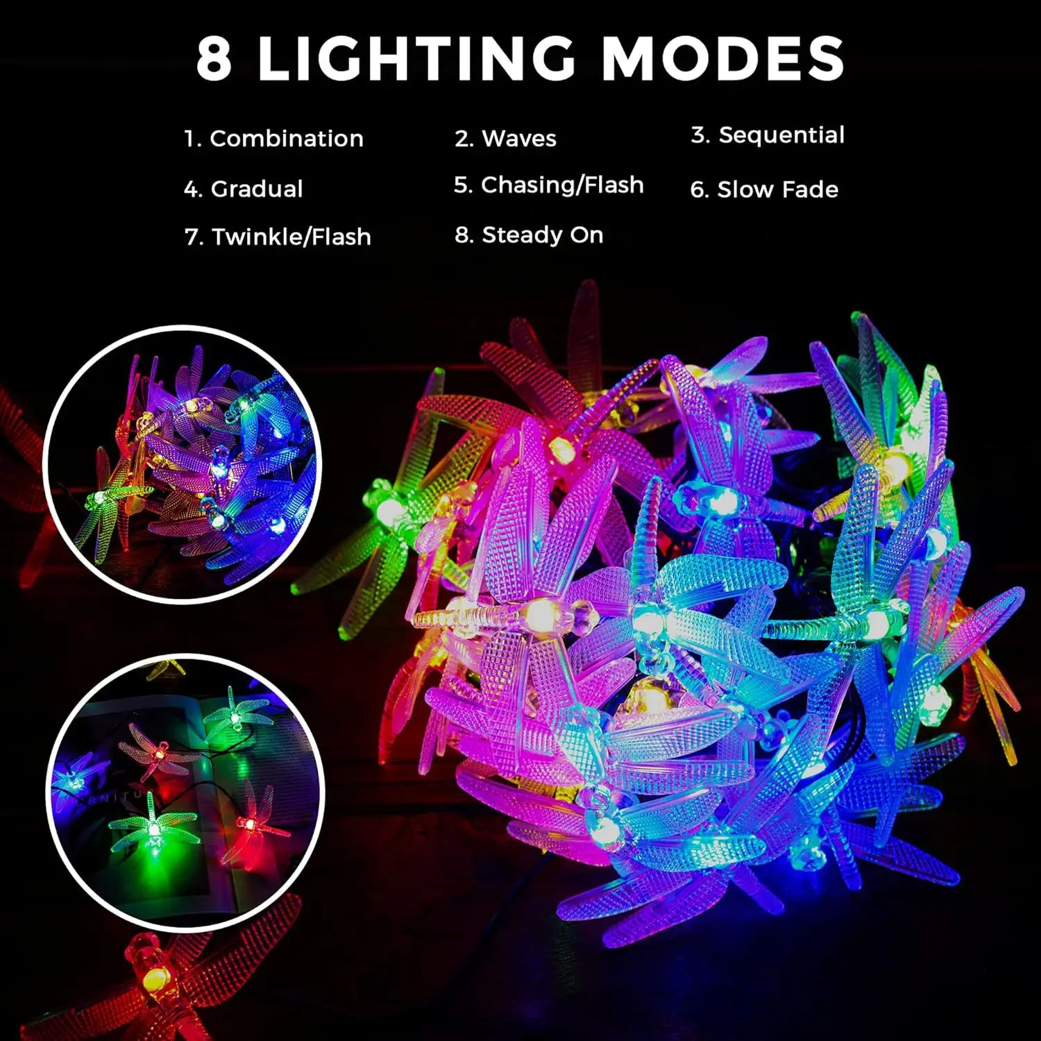 Imagem -03 - Solar Powered Dragonfly String Lights Guirlanda de Led Fairy Lights para Pátio Jardim Quintal Casamento Decoração de Natal m m 12m