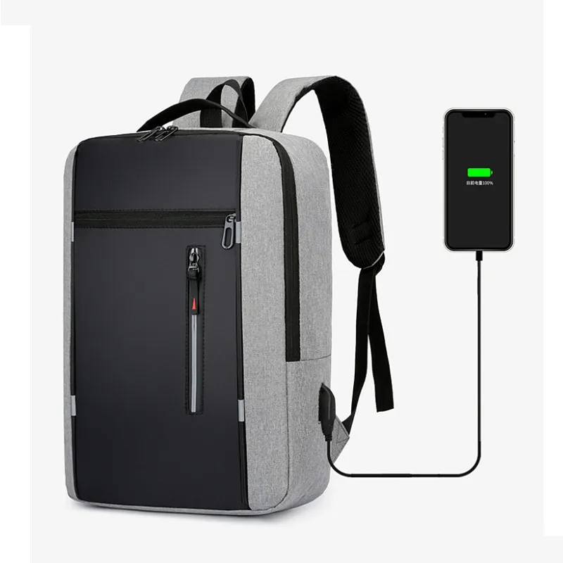 Men's Waterproof Business USB Laptop Backpack 15.6 Inch Large Capacity Shoulder Bag with Reflective Stripe