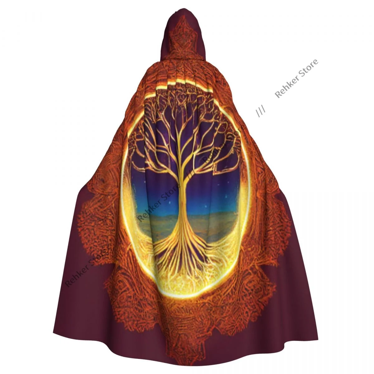 Cosplay Medieval Costumes Tree Of Life Yggdrasil Hooded Cloak Capes Long Robes Jackets Coat Carnival