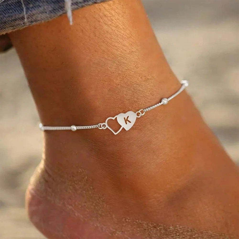 DGIDDK Stainless Steel 2025 New Fashion 26a-Z Letters Love Pendant Anklet Men And Women Simple Fashion Commuter Foot Jewelry